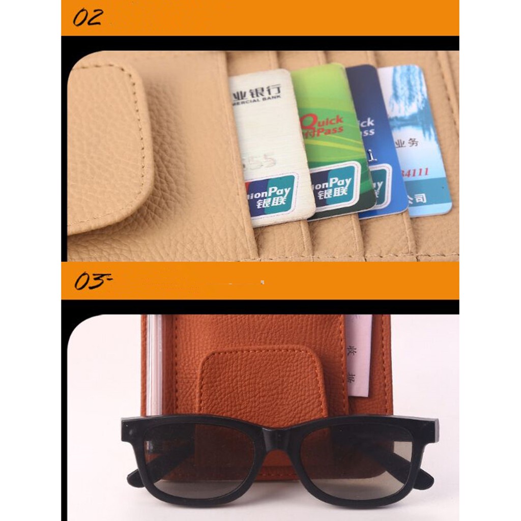 POSSBAY Dompet Kartu Mobil Pocket Card Purse Car Sun Visor Hanging Holder Organizer Beige