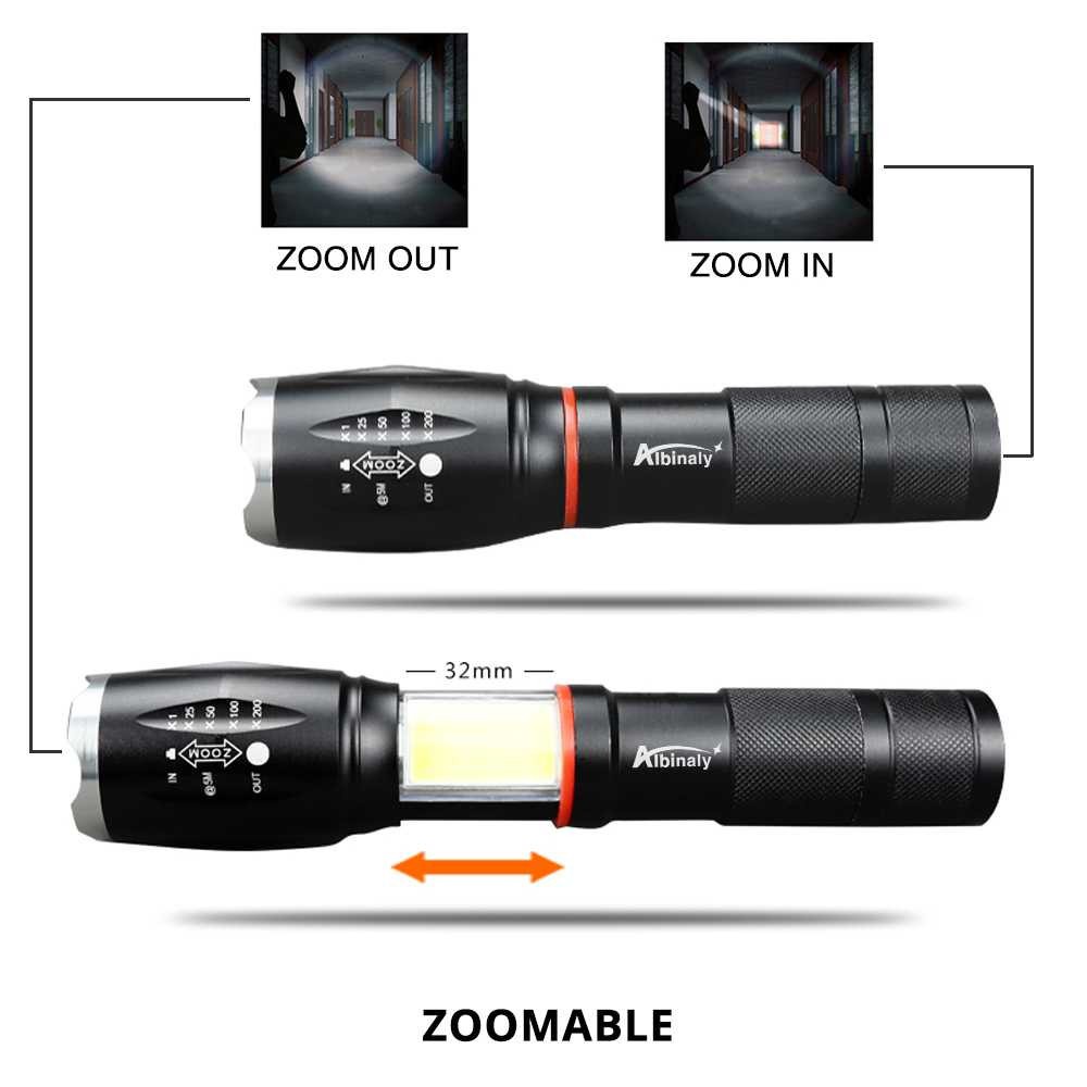 Senter LED Torch Cree XM-L T6 8000 Lumens Zoomable Flashlight Battery Powered Murah