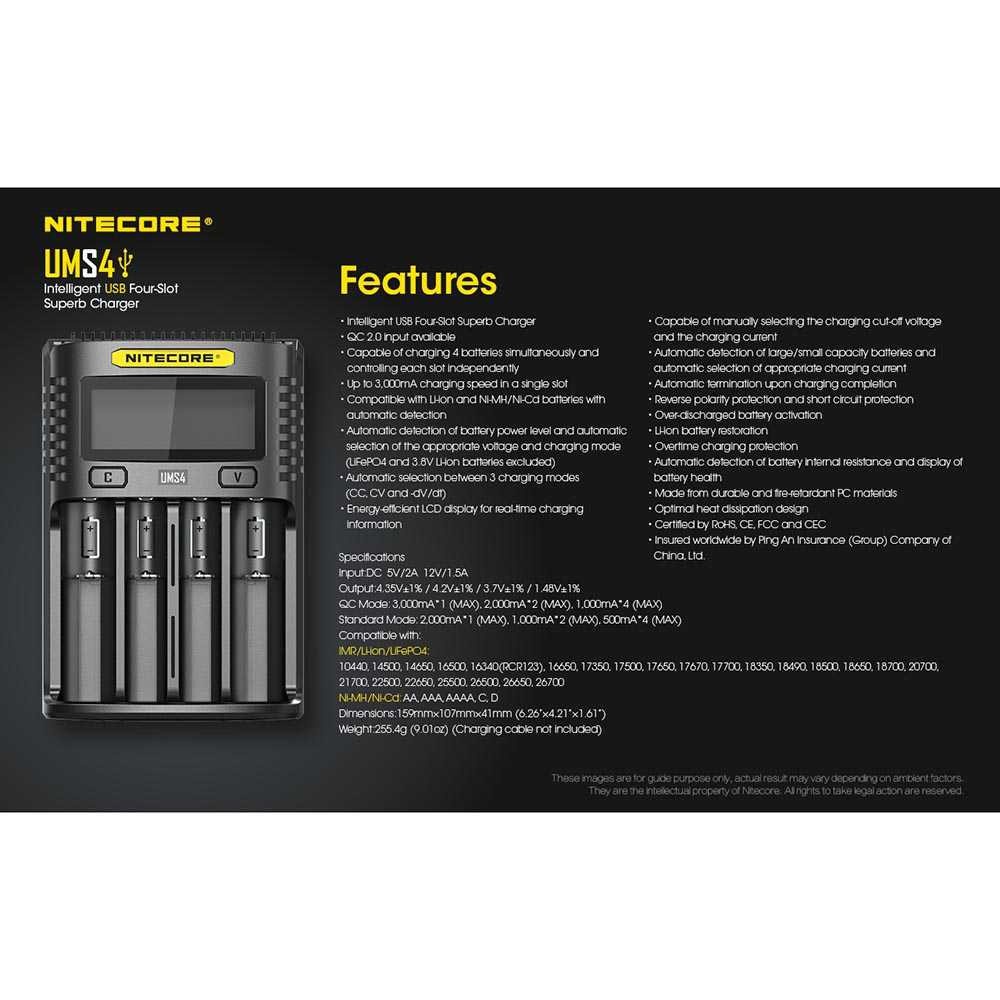 Nitecore Intelligent QC2 USB Charger Baterai 4 Slot Li-ion NiMH Bergaransi LCD Display Portable