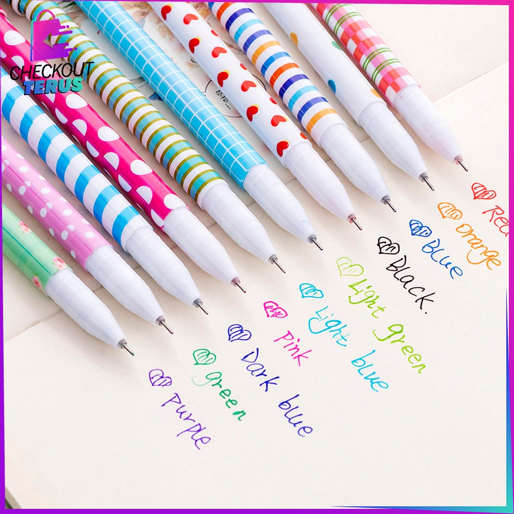 CT A54 Pena Korea Pulpen Gel Set Warna Warni 10IN1 Pena Cair Motif Karakter Alat Tulis Sekolah dan Kantor Pen Color Souvenir Set