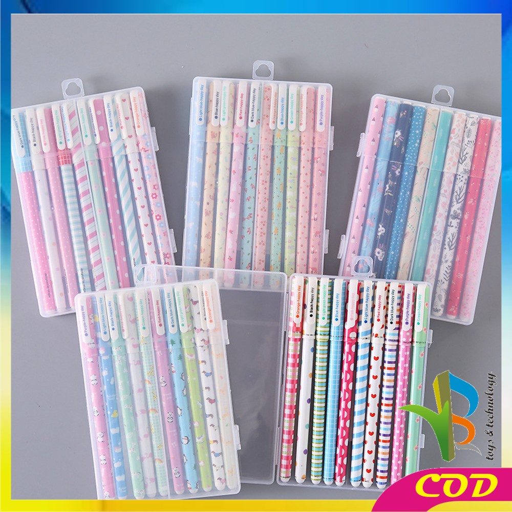 RB-A54 Pulpen Gel Set Warna Warni 10IN1 Pena Cair Motif Karakter / Pena Korea Color Pen Souvenir Set Alat Tulis Sekolah dan Kantor Import