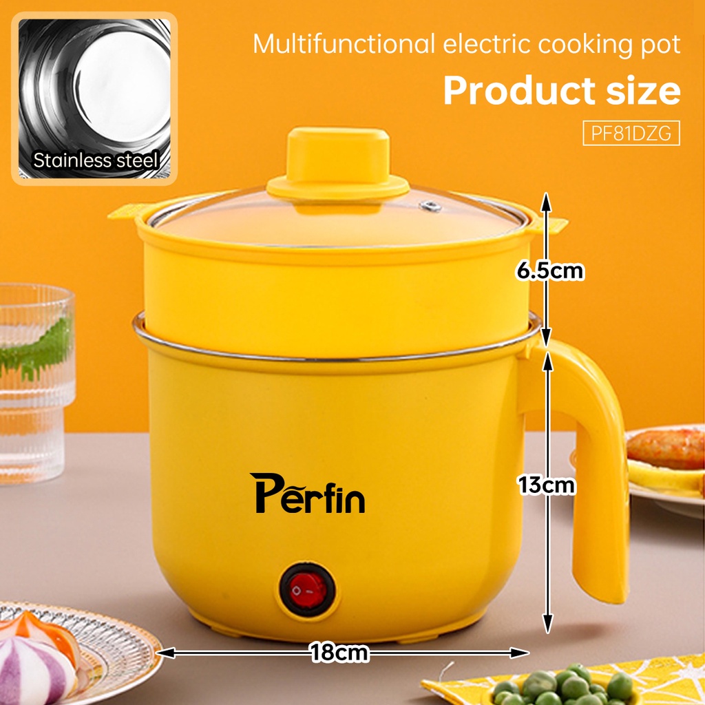 Perfin PF81DZG Panci Listrik Serbaguna Elektrik 1.8L Panci Anti Lengket Panci Portable Free Kukusan