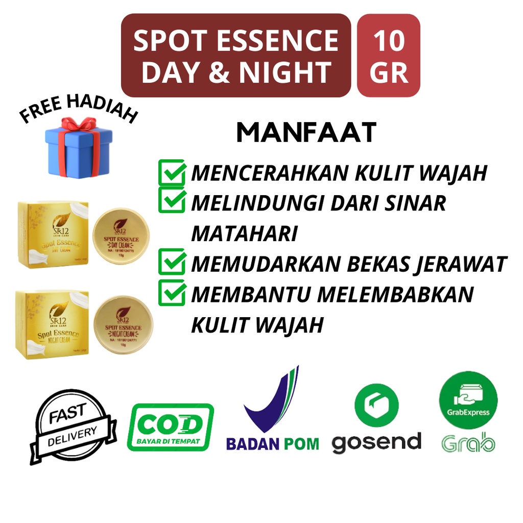 KRIM PEMUTIH WAJAH ORIGINAL SPOT ESSENCE DAY & NIGHT CREAM MENCERAHKAN WAJAH GLOWING SEKETIKA SR12