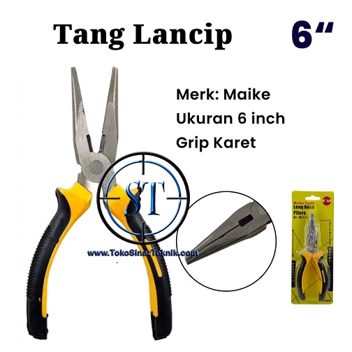 Tang Jepit Standard 6 inch Grip Karet Tang Capit Mini Long Nose Pliers Capit Kombinasi 6&quot; Merk Maike