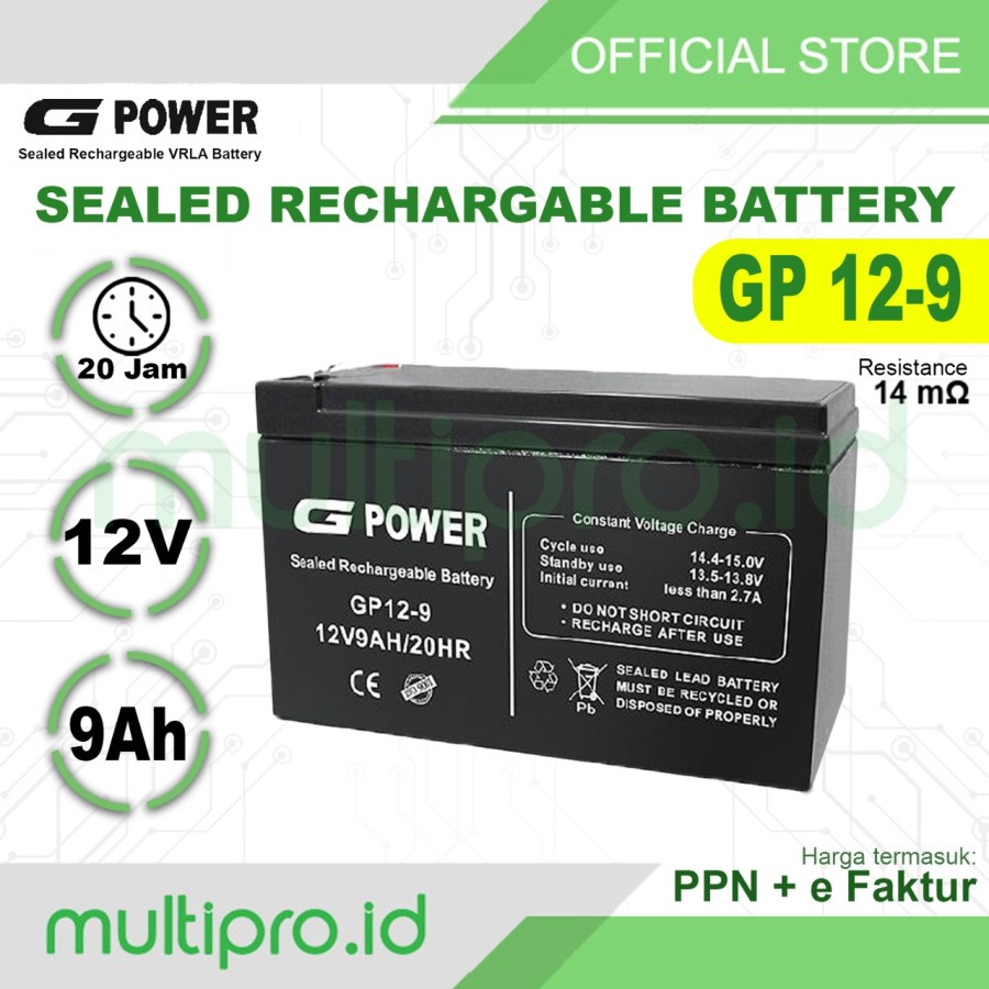 BATERAI AKI UPS G-POWER 12V 9AH GP12-9