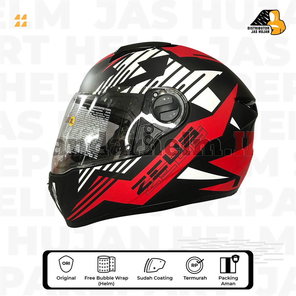 Helm Full Face Zeus 811 Matt Black AL28 Red