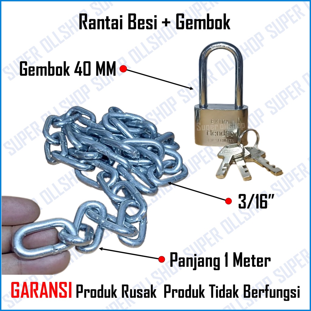 Rantai Besi / Kapal Galvanized 5 Mm 3/16 inch Panjang 1 Meter / Rantai Kapal 3/16 Inch 1 Meter Rante Besi Gembok 40 Mm Pagar Pintu Rumah