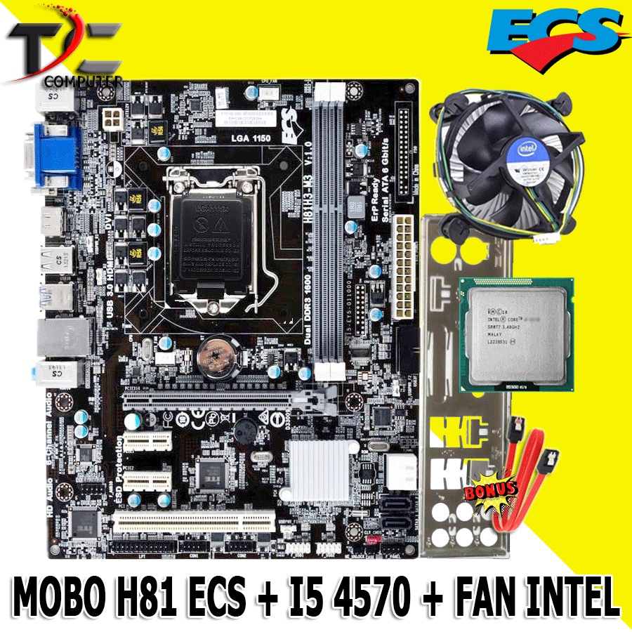 Paket Mobo LGA 1150 H81 ECS Plus PROCESSOR INTEL CORE I5 4570