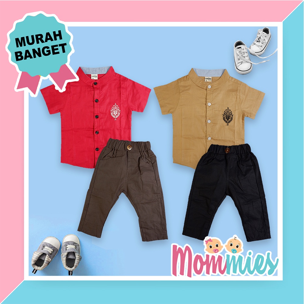 Stelan Kemeja Uson Anak Cowok Lengan Pendek 2S0509BC Baju Setelan Anak Laki-Laki