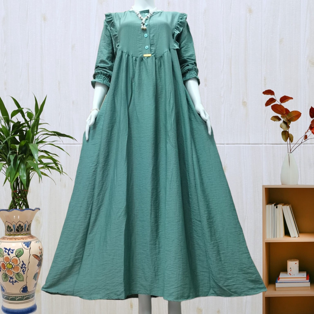 Gamis Slavina Polo Linen Rempel Dada/Gamis Linen Rempel Kekinian