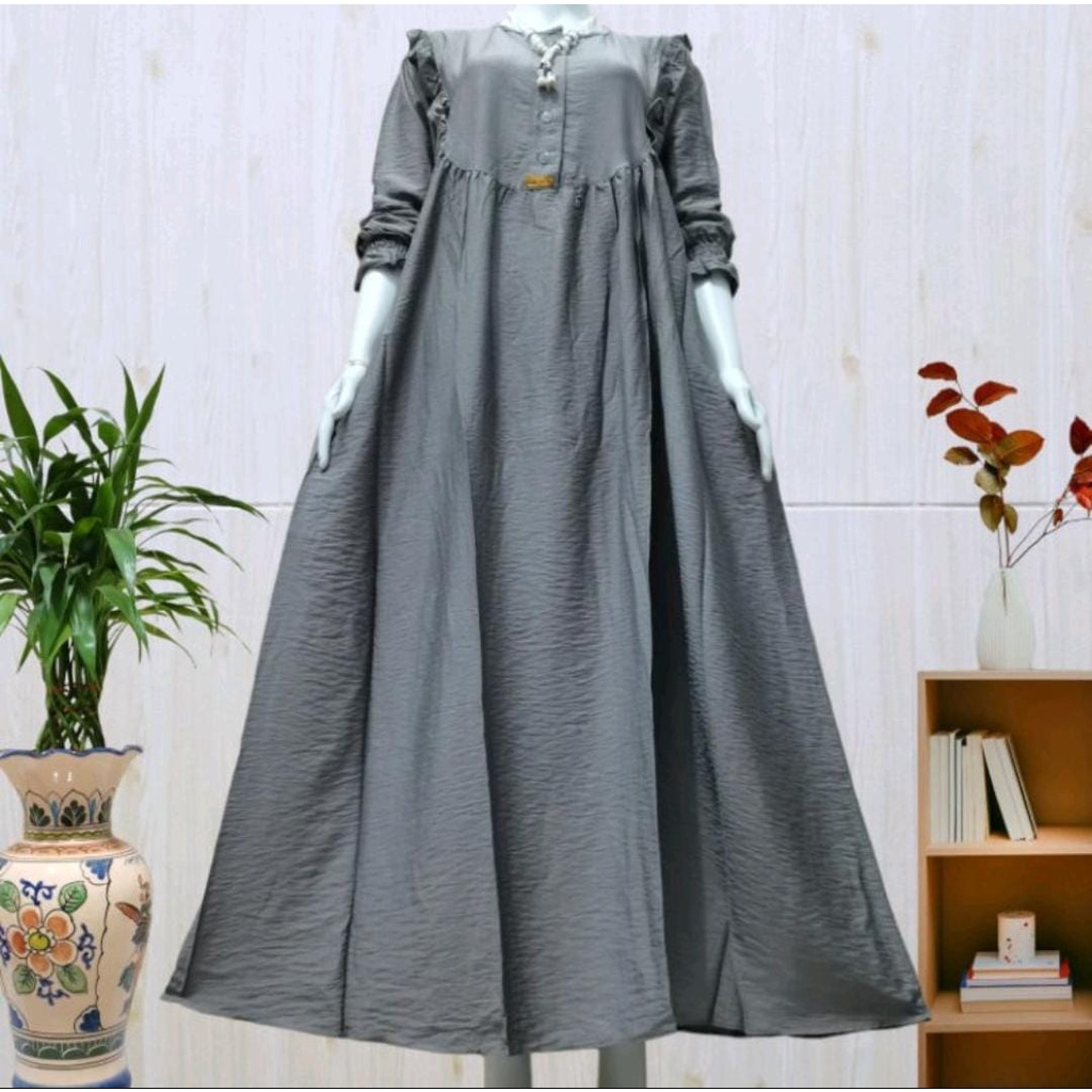 Gamis Slavina Polo Linen Rempel Dada/Gamis Linen Rempel Kekinian