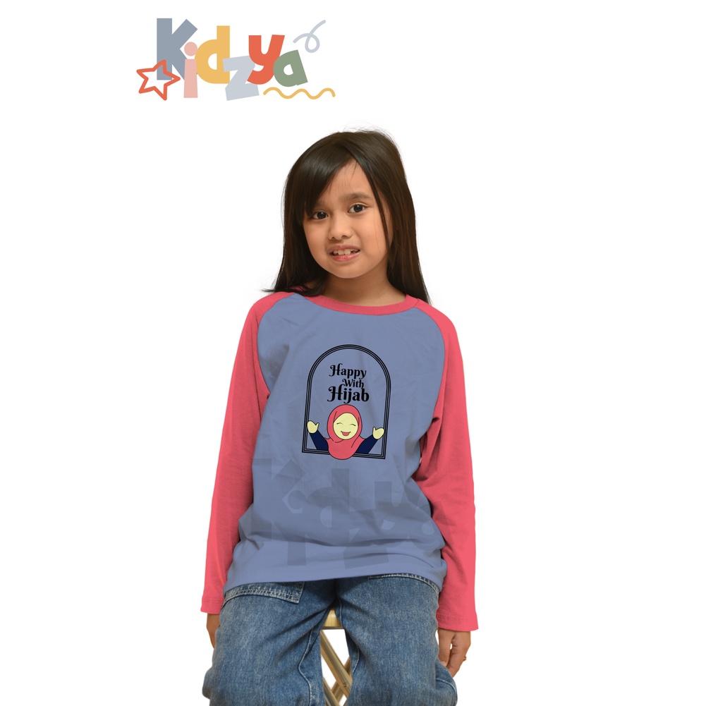 Baju Kaos Raglan Anak Muslim Panjang UNISEX - Happy With Hijab - KIDZYA