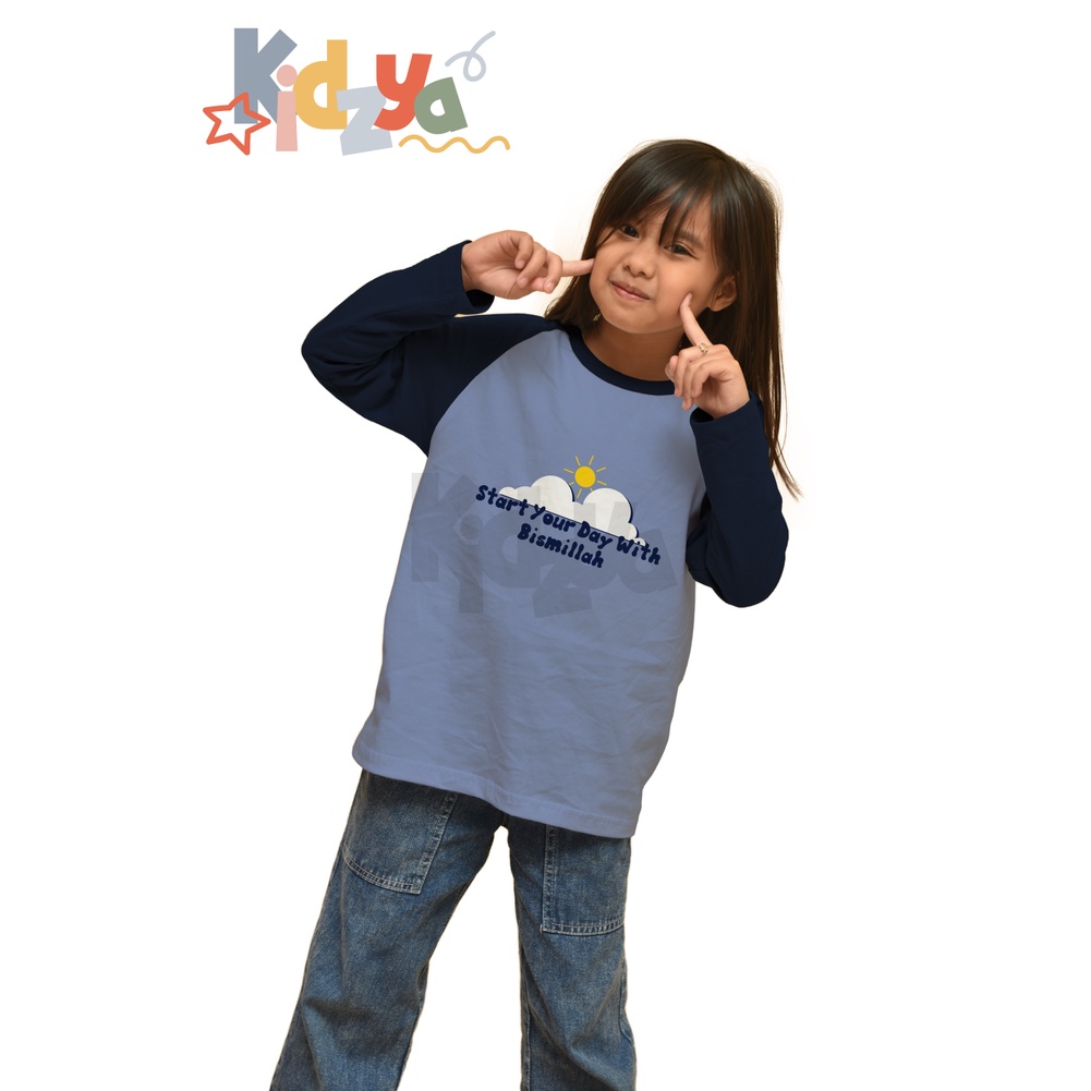 Baju Kaos Raglan Anak Muslim Panjang UNISEX - Start Your Day With Bismillah - KIDZYA