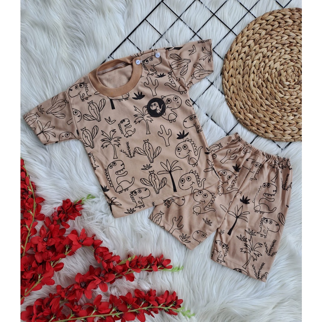 Setelan baju bayi laki laki laki perempuan lengan pendek motif SAFARI PENDEK 3-18 bulan