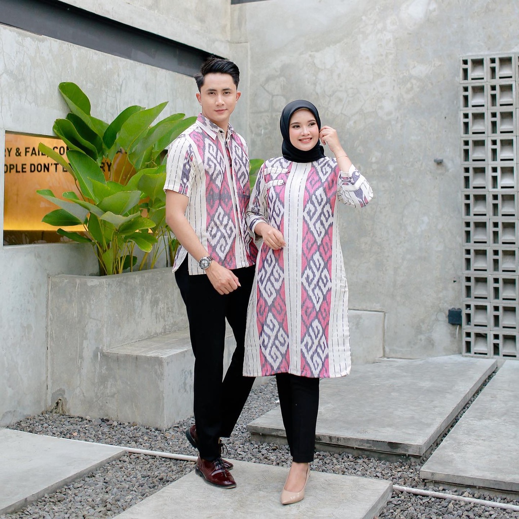 Benang Raja Batik Couple Pria Wanita Tenun Blangket Motif Putih Ungu