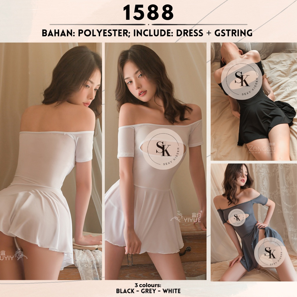 12.12 Sale BL1588 Lingerie Sexy Hot Dress Bodycon Silky + Gstring - Baju Dinas Malam by Sexy Kisser Baju Dinas Depan Suami