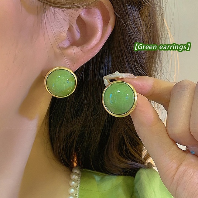 Anting Hijau Anting Temperamen Elegan Anting Pejantan Lucu