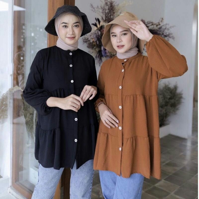 AYUNDA BLOUSE CRINKLE WANITA // ATASAN REMPEL FULL KANCING WANITA