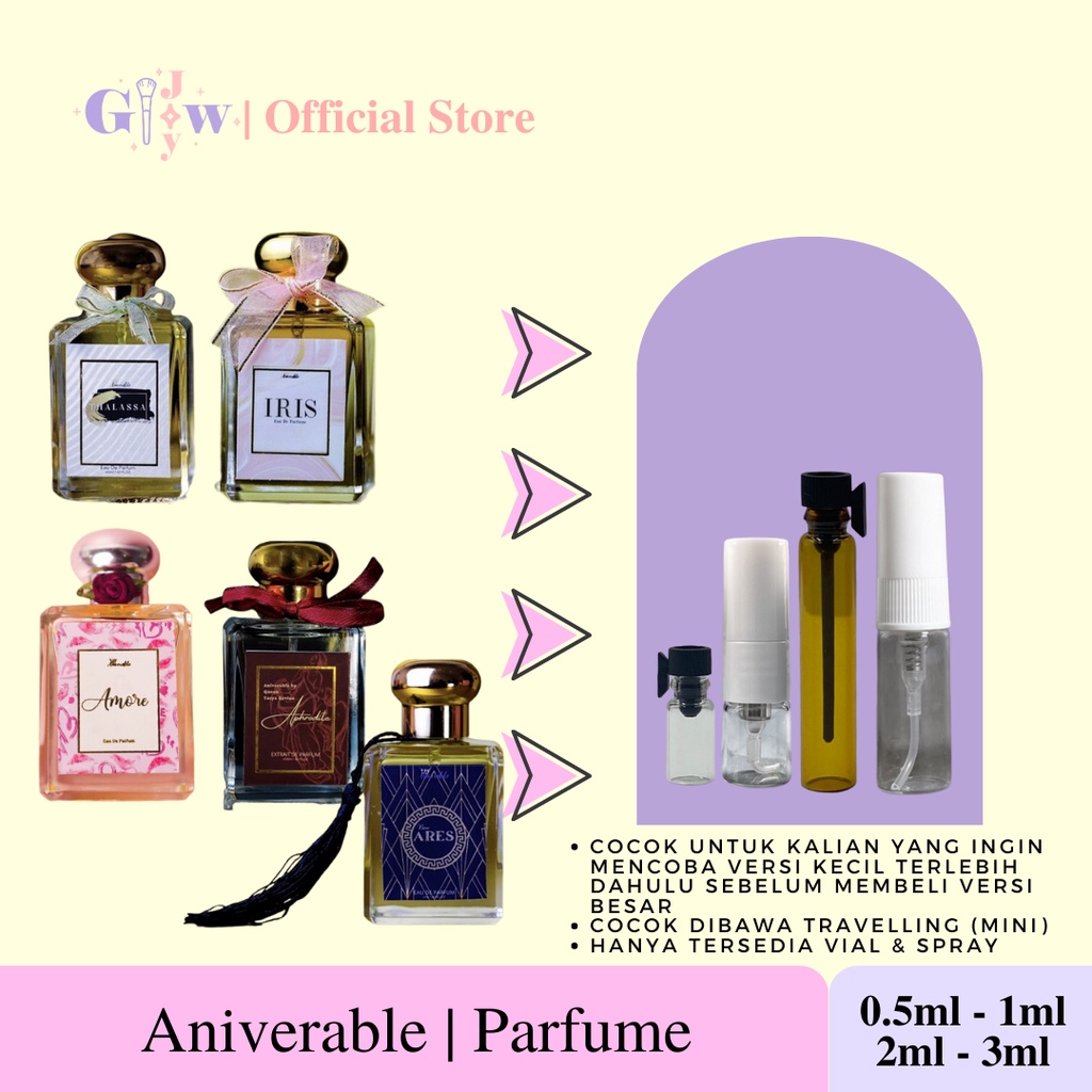 [DECANT] ANIVERABLE parfum wewangian share in jar bottle mini kecil kecantikan perawatan tasya revina amore aphrodite iris thalassa ares eau de parfume king of queen