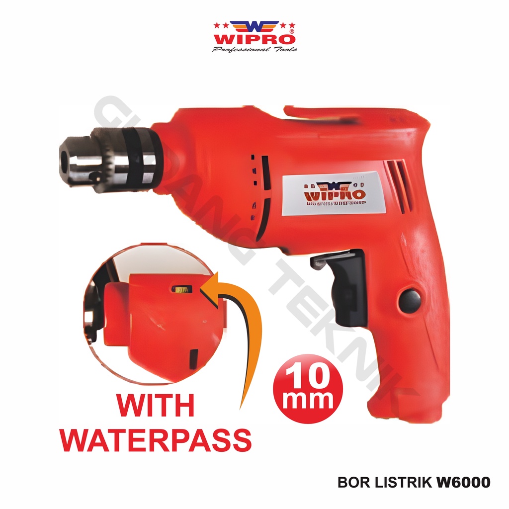 Mesin Bor Listrik Waterpass 10mm WIPRO W-6000 / Mesin Bor Besi kayu Beton Waterpass 10 mm W 6000 - Elektrik Electric Drill WIPRO W6000