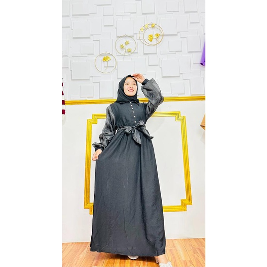 Gamis Terbaru 2023 Viral - Lisa Gamis Pure Linen Mix Organza Gamis Lebaran