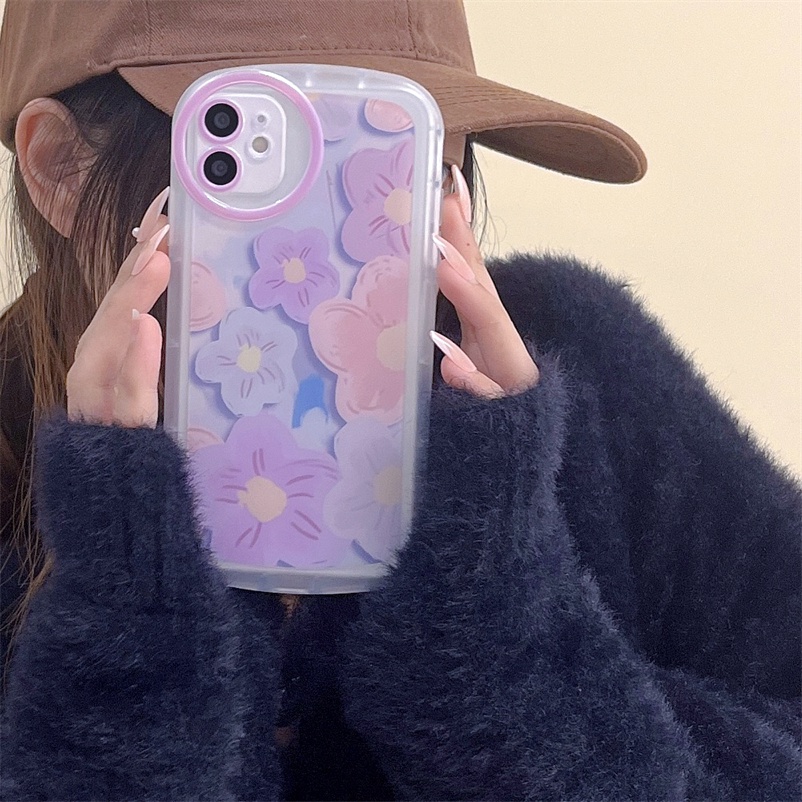 Casing Samsung A22 A32 A12 A13 A03s A03 A73 A53 A33 A23 M32 M22 A72 A20s A52s A21s A51 A50 A50s A30s A10s A11 M11 M12 M22 M32 S20 S21 FE S22 Motif Bunga Ungu Transparent Phone Case Precision Hole All inclusive Protective Phone Case Shockproof Back Cover