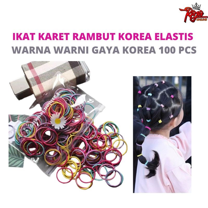 K100- Polos Elastis Gaya Korea Untuk Wanita 100 Pcs Ikat Rambut Karet