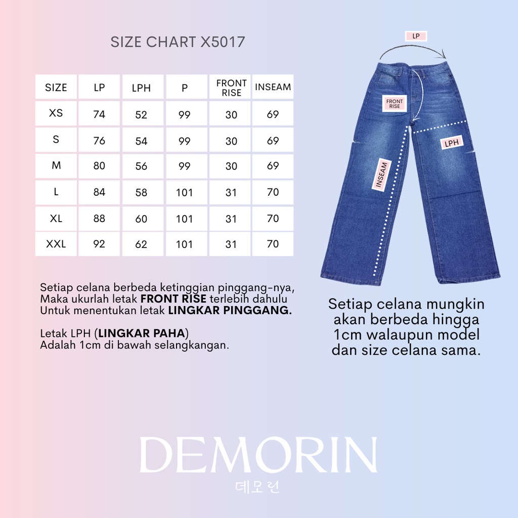 DEMORIN - Celana Jeans Wanita Baggy Ripped Highwaist Med Blue - X5017