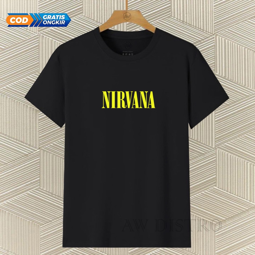 COD Baju Kaos Distro NIRVANA Teks Kuning Premium Quality Lengan Pendek