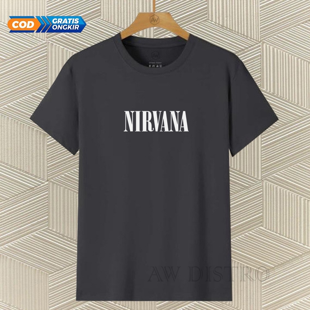 COD Baju Kaos Distro NIRVANA Teks Putih Premium Quality Lengan Pendek