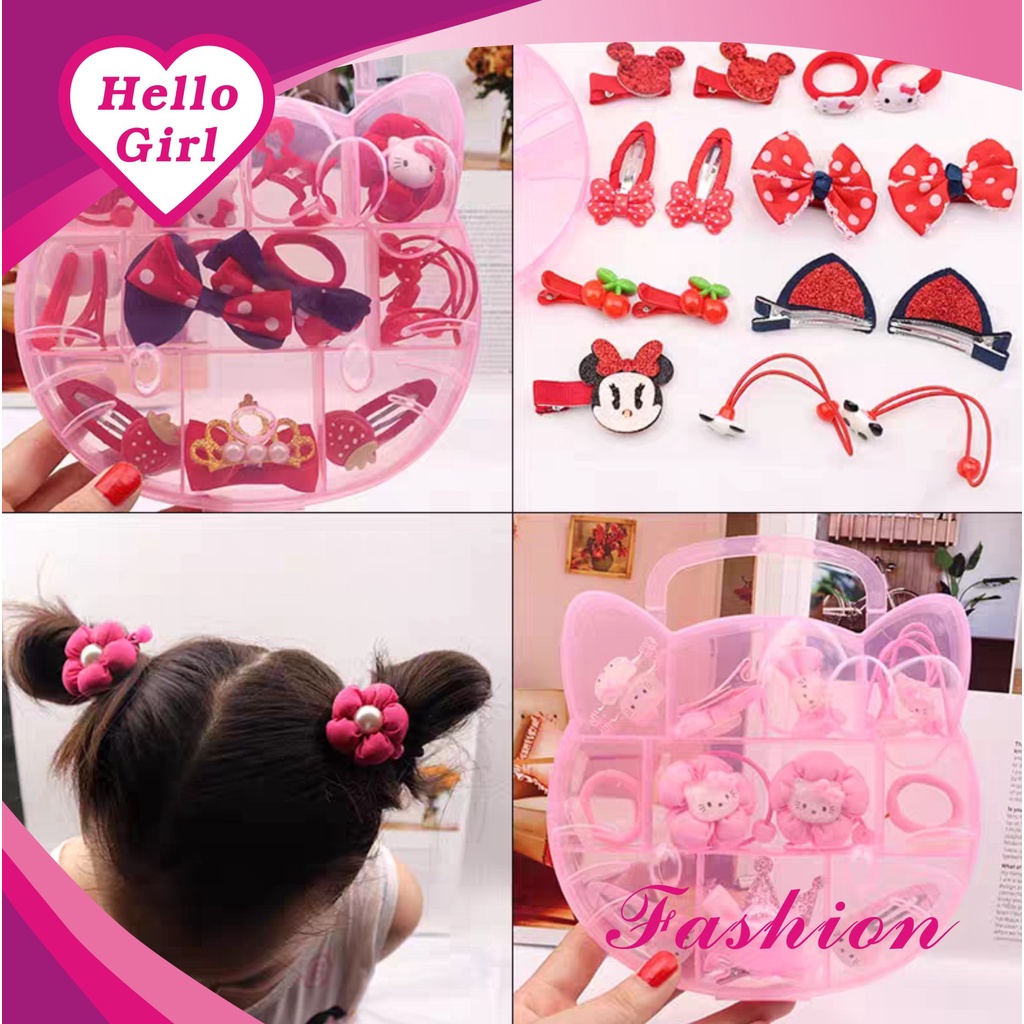 (Hello Girl) F202 1Set 10 pcs Jepitan/Ikat Rambut Anak Kotak Hello Kitty Gaya korea Import