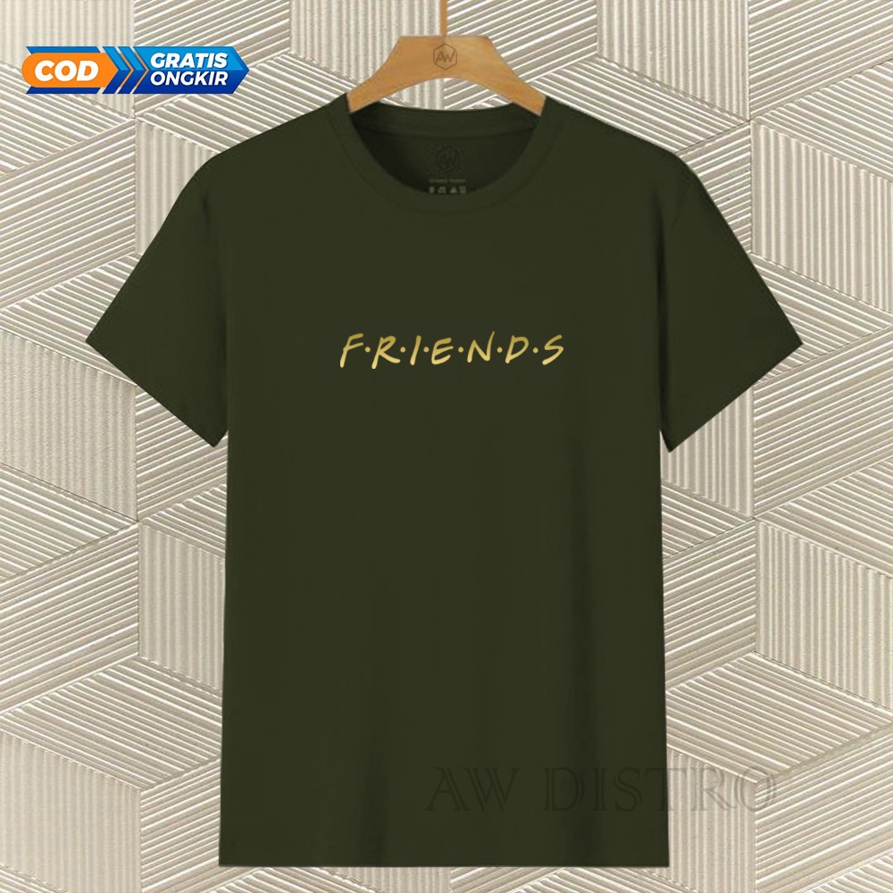 COD Baju Kaos Distro Friends Text Gold Premium Quality Lengan Pendek