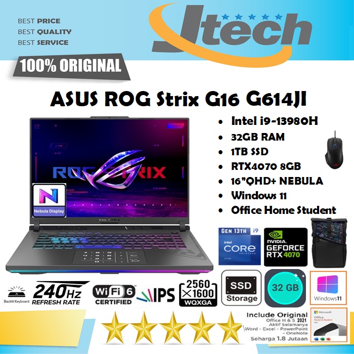 ASUS ROG Strix G16 G614JI - i9-13980H - 32GB - 1TB SSD - RTX4070 8GB - 16&quot;QHD+ IPS  240Hz- WIN11 - OFFICE HOME STUDENT