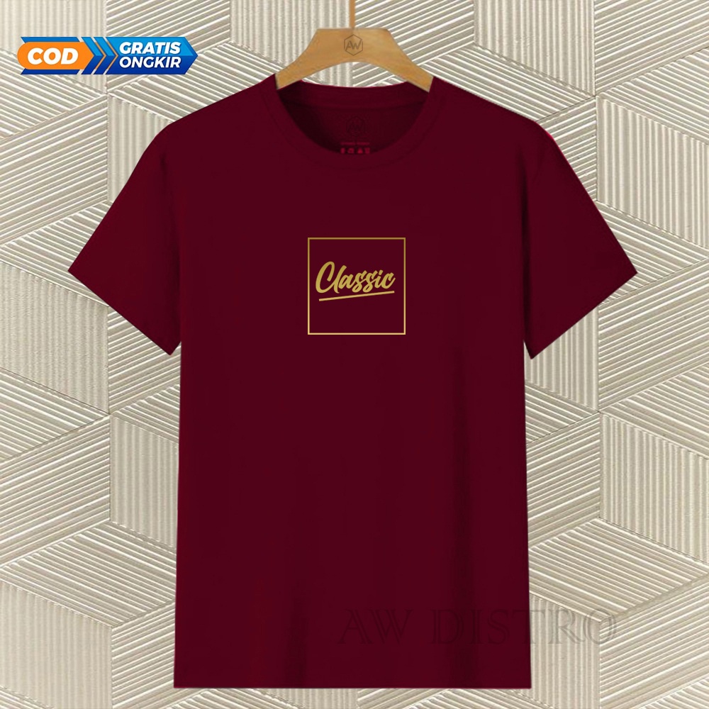 COD Baju Kaos Distro CLASIC Teks Gold Premium Quality Lengan Pendek