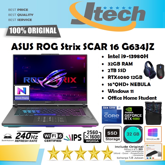ASUS ROG Strix SCAR 16 G634JZ - i9-13980HX - 32GB - 2TB - RTX4080 12GB - 16&quot;QHD+ IPS 240Hz - WIN11 - OFFICE HOME STUDENT