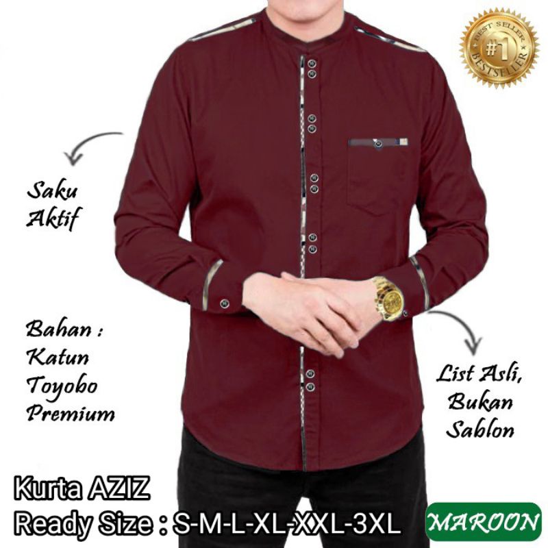 AZIZ - BAJU KOKO KEMEJA KURTA PRIA LAKI LAKI DEWASA UKURAN S M L XL XXL 3XL JUMBO LENGAN TANGAN PANJ