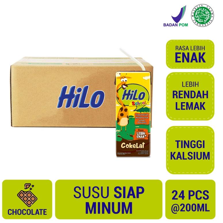 

>XC26619< 1 Karton - HiLo School Chocolate Ready To Drink RTD 200 ml (24 tetrapack) - Susu Tinggi Kalsium Rendah Lemak