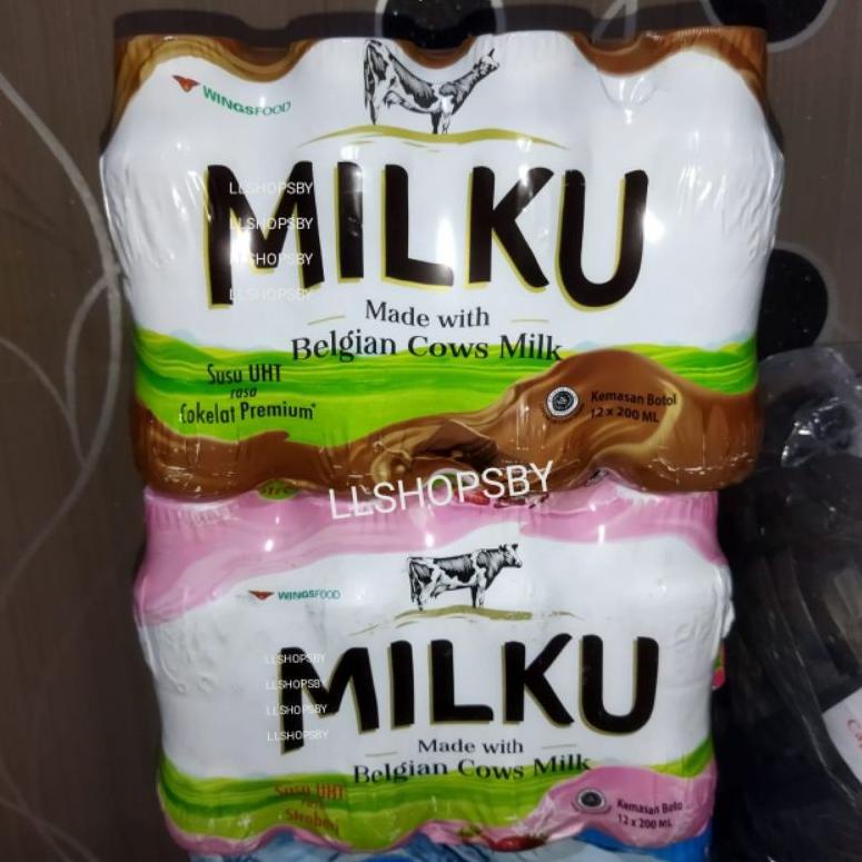 

TERBARU susu milku 200ml coklat strawberry 1 dus isi 12 susu uht