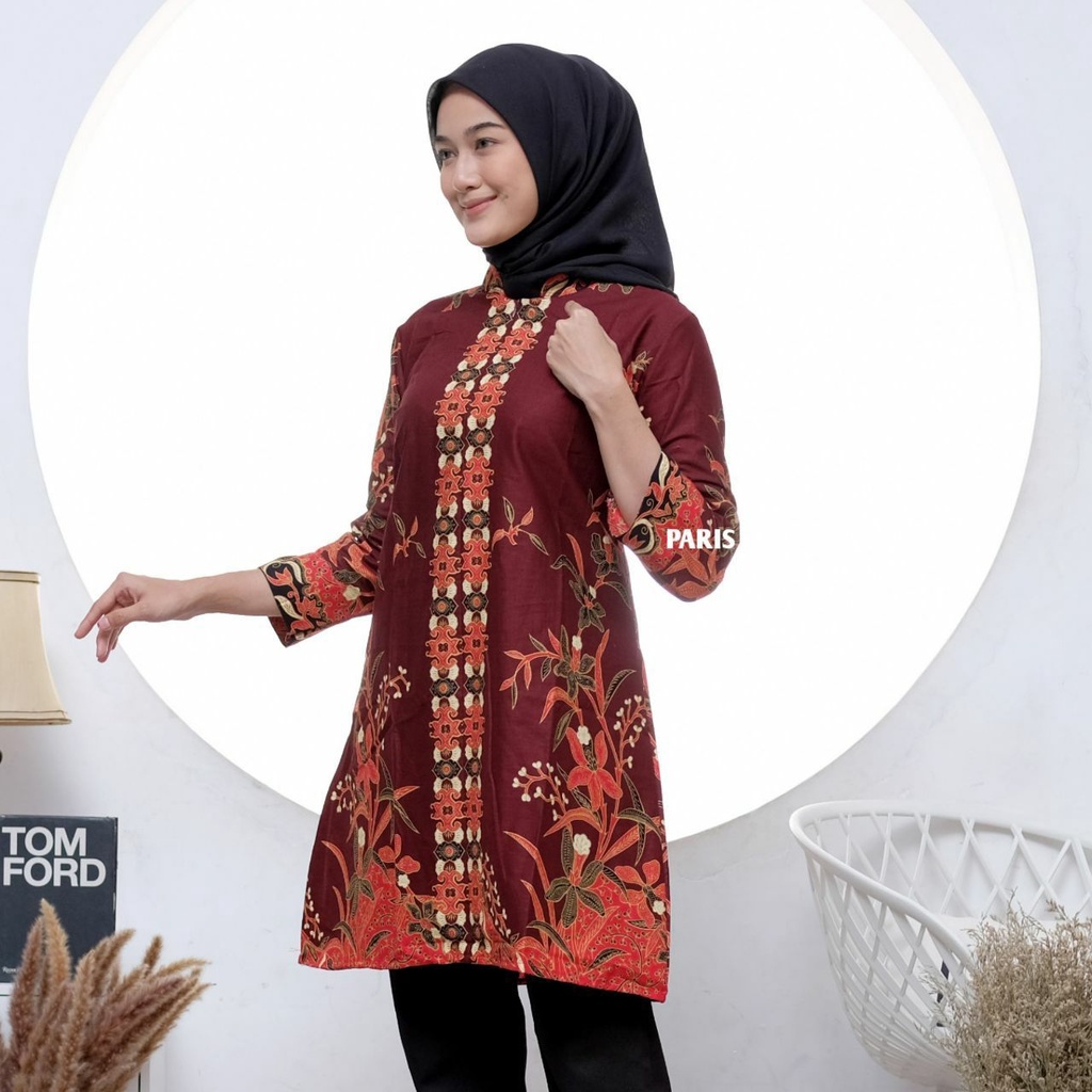 Baju Batik Wanita Jumbo Kekinian Lengan Panjang Tunik Batik Terbaru Katun Primis Unggul Jaya