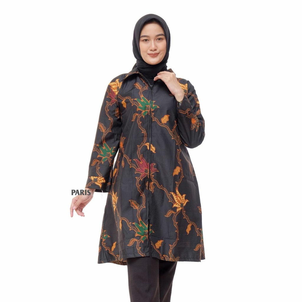 Baju Batik Wanita Zipper Jumbo Kekinian Lengan Panjang Tunik Batik Terbaru Katun Primis Unggul Jaya