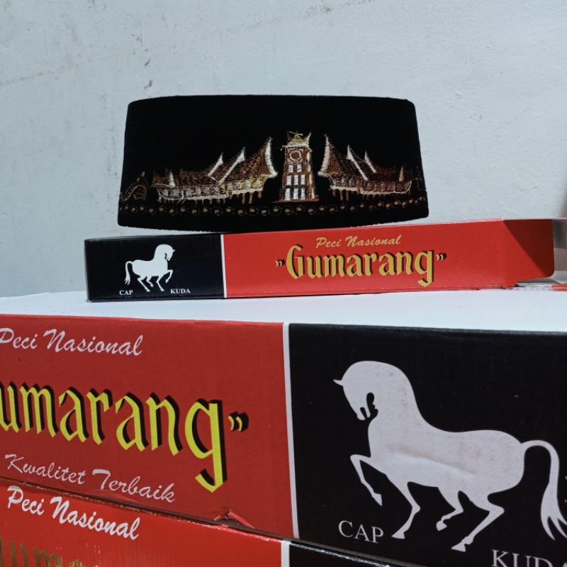 [Bisa COD] Peci Nasional Gumarang Asli Bukittinggi Songkok HitamTermurah Peci Lipat Motif Rumah Gada