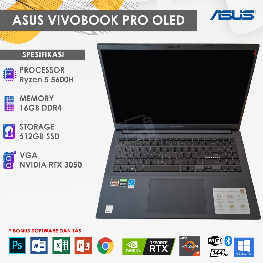 ASUS VIVOBOOK PRO 15 OLED - RYZEN 5 5600H RAM 16GB RTX 3050 SSD 512GB