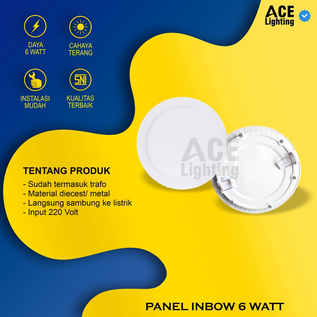 Lampu panel downlight LED 6Watt lampu plafon downlight 6w