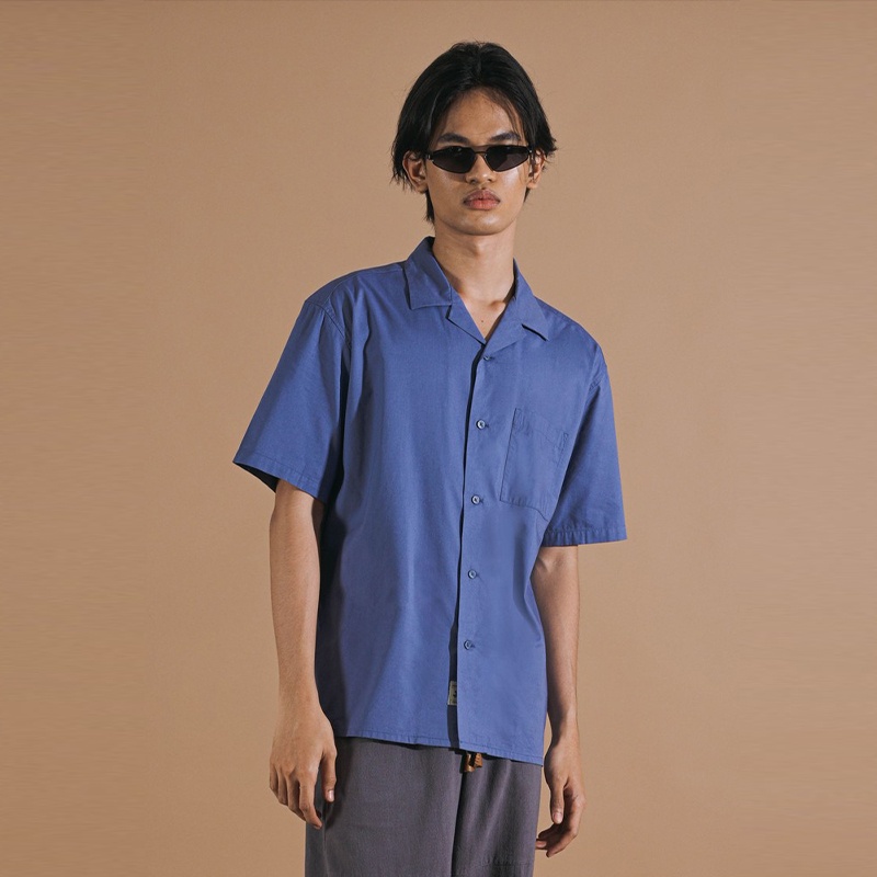 3Second Kemeja Basic Shirt Pria Lengan Pendek Cuban Collar Baju Pantai Atasan Cowok Santai Casual Ou