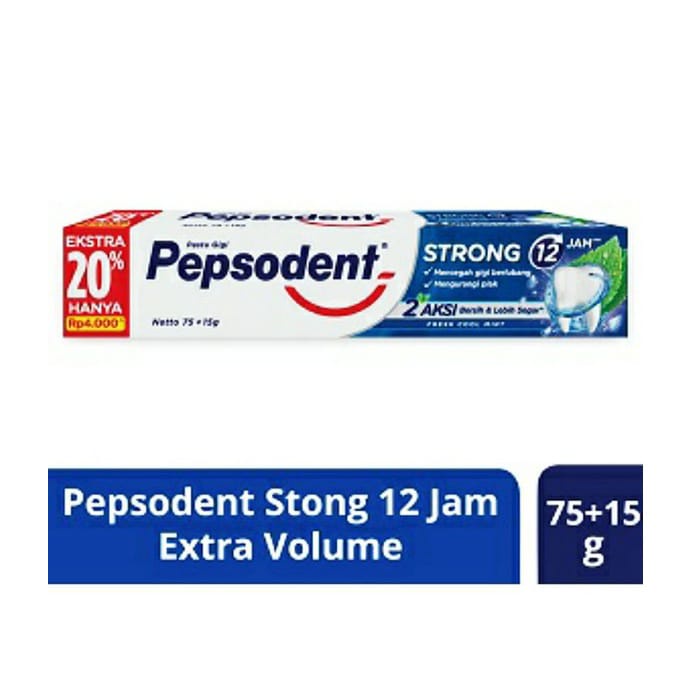 PEPSODENT STRONG 75 gr + 15 gr / PASTA GIGI PEPSODENT STRONG BIRU 90 gr Extra 20% Unilever