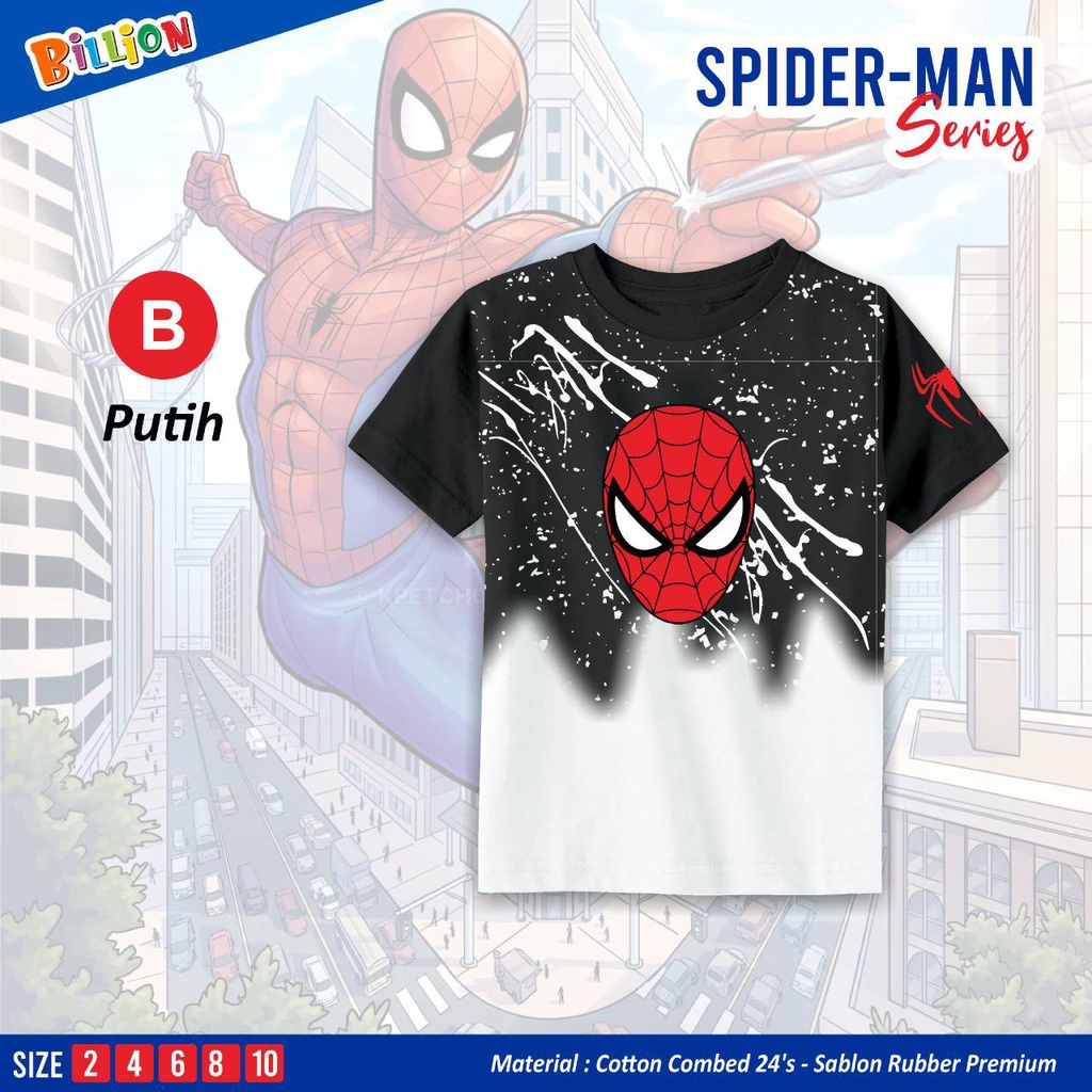 Kaos anak cowok Tshirt spiderman series by Billion