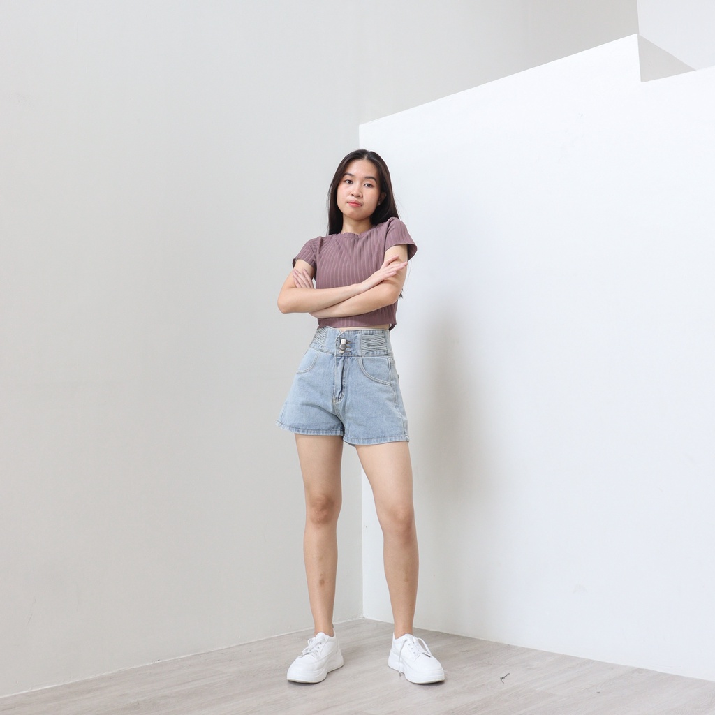 DEMORIN - Short Pants Highwaist Jeans Wanita X3230