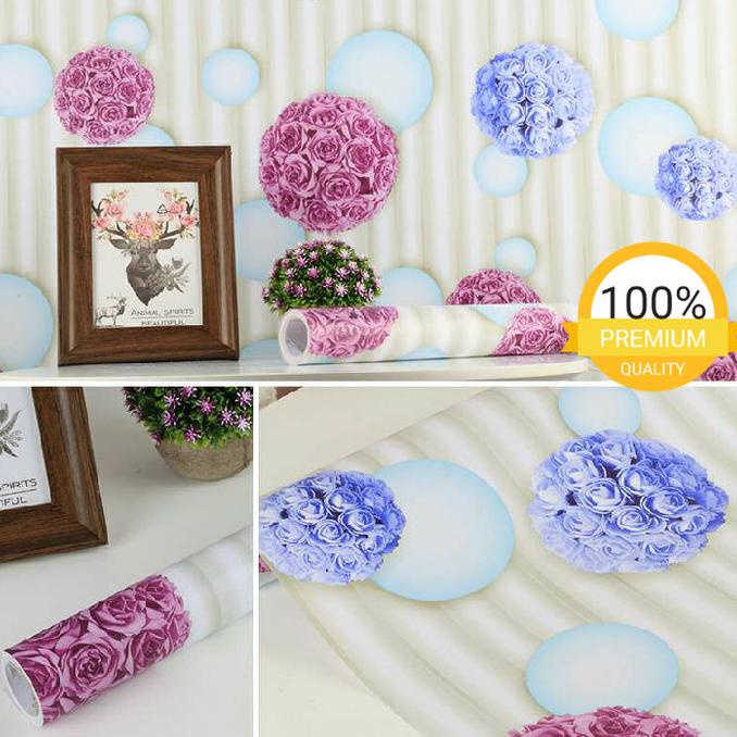 Wallpaper Sticker Dinding putih salur bunga bulat 3d