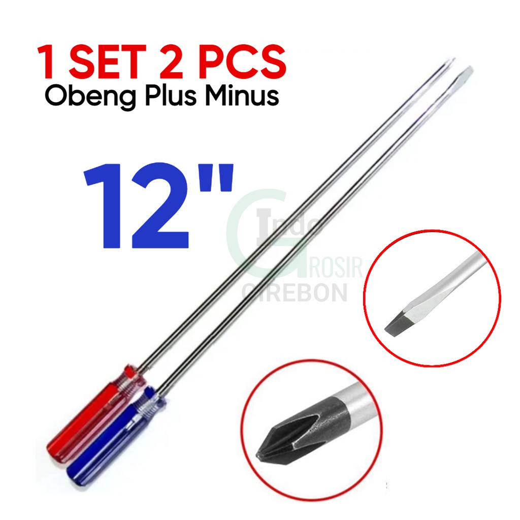 Obeng Panjang Set 2 Pcs 12 Inch 300 mm x 5 mm Plus Minus 30 cm Ujung Magnet Murah