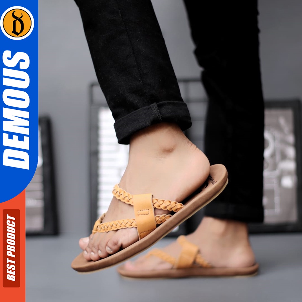 DEMOUS Scraba - Sandal Jepit Pria Dewasa Kulit Asli